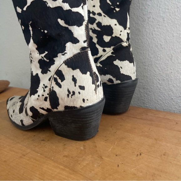 DINGO Black Cow Print Pointed Toe Boots DI127 Live a Little Leather Real Fur Sz7 - Picture 13 of 15
